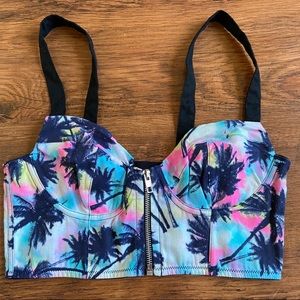 PINK Palms Design Zip Up Bralette